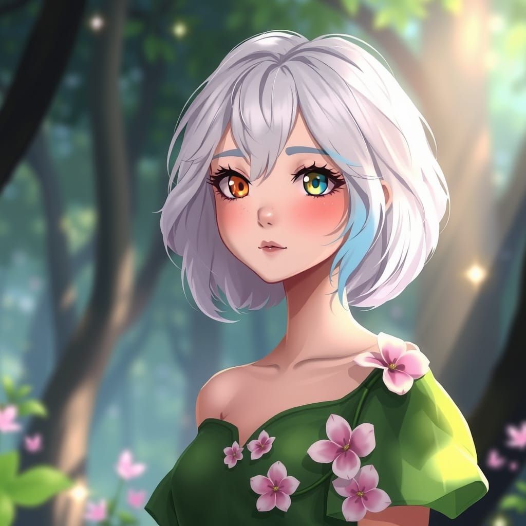 Semi-Realistic Anime Goddess with Vibrant Hair and Whimsical...