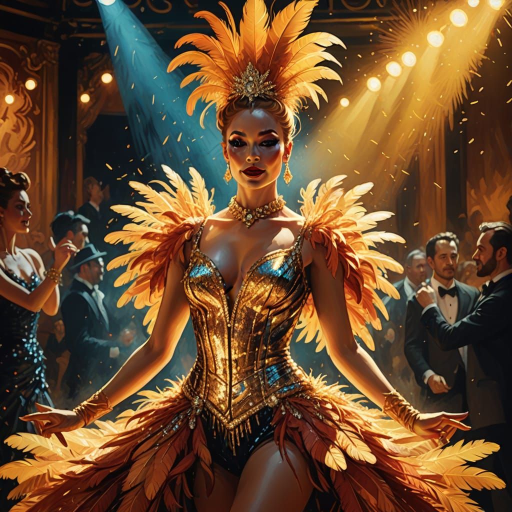 Showgirl in Spotlight: Toulouse-Lautrec Inspired Splash Art