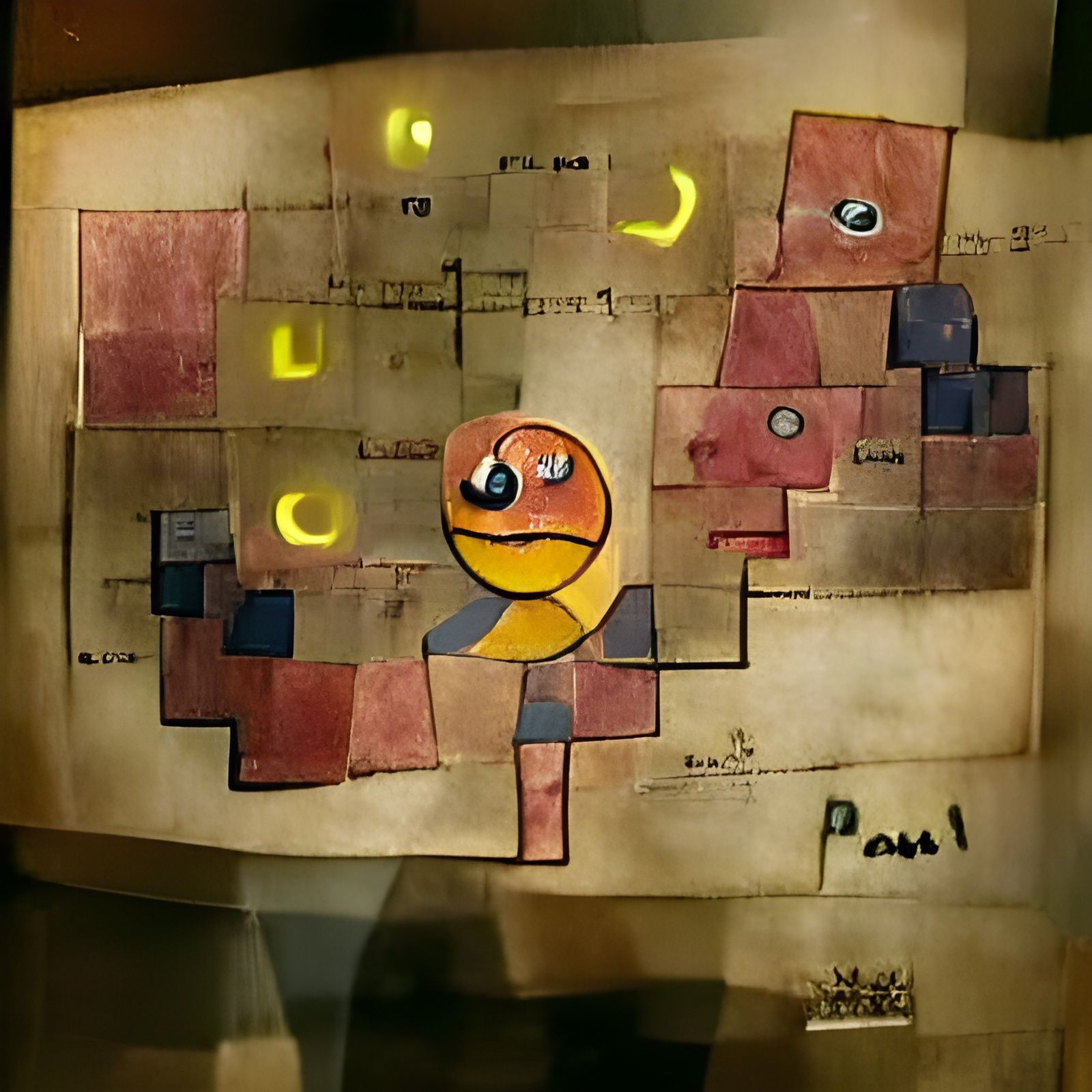 Pac-Man Universe in Style of Paul Klee
