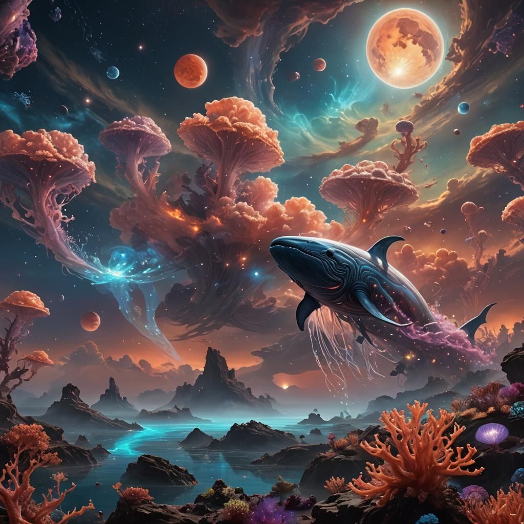 Bioluminescent Coral Reef in Gas Giant Clouds