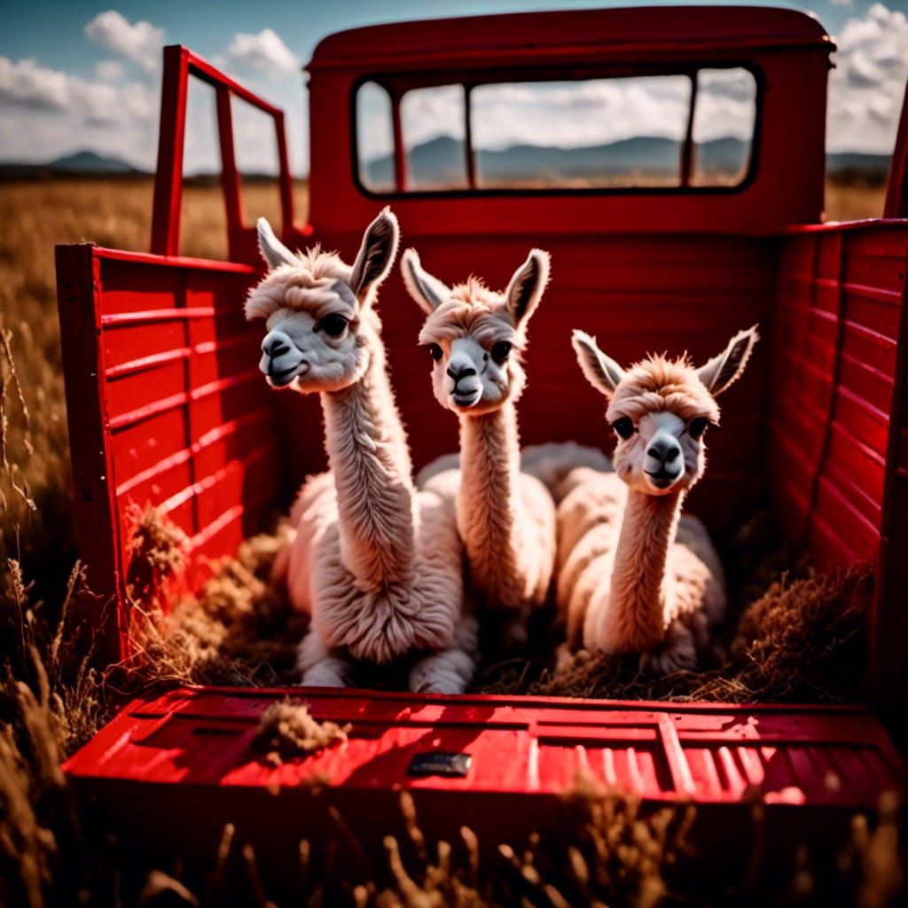 Ultra-Realistic Baby Llamas in a Truck
