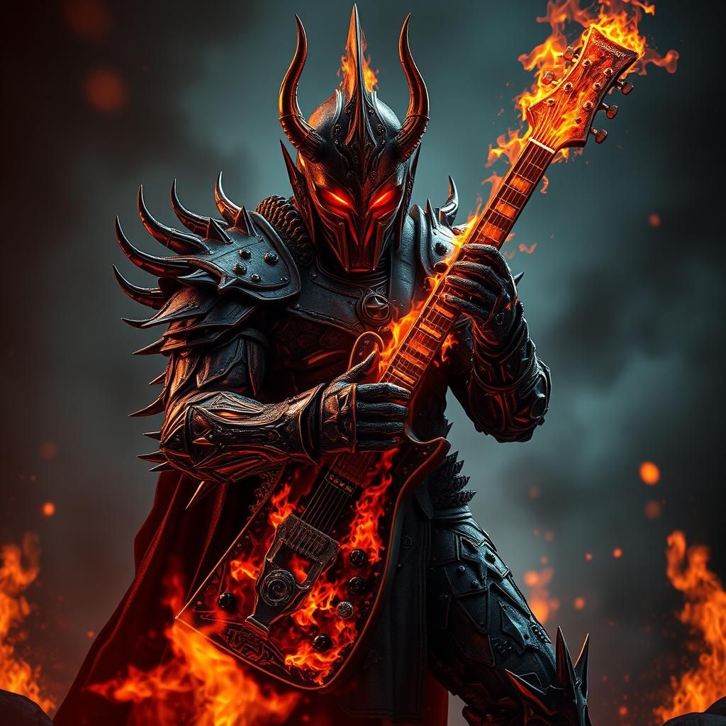 Hell Warrior Shredding Guitar in Digital Matte Painting