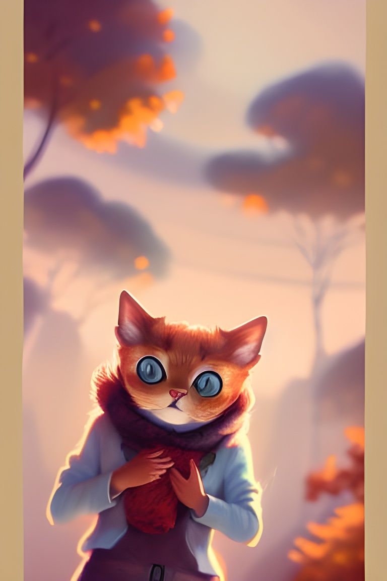 Cute Woman in Autumn Costume with Cat