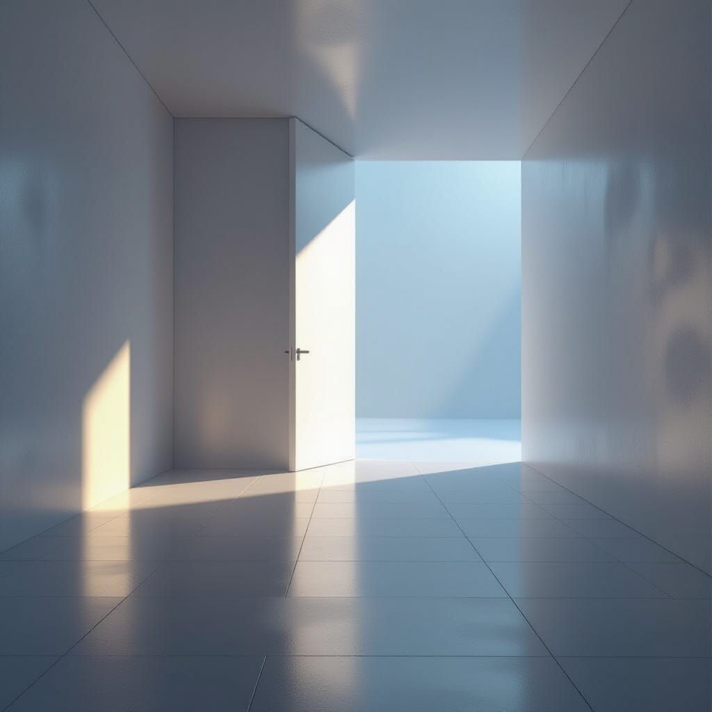 Vast Empty Room with Open Door in Futuristic Style