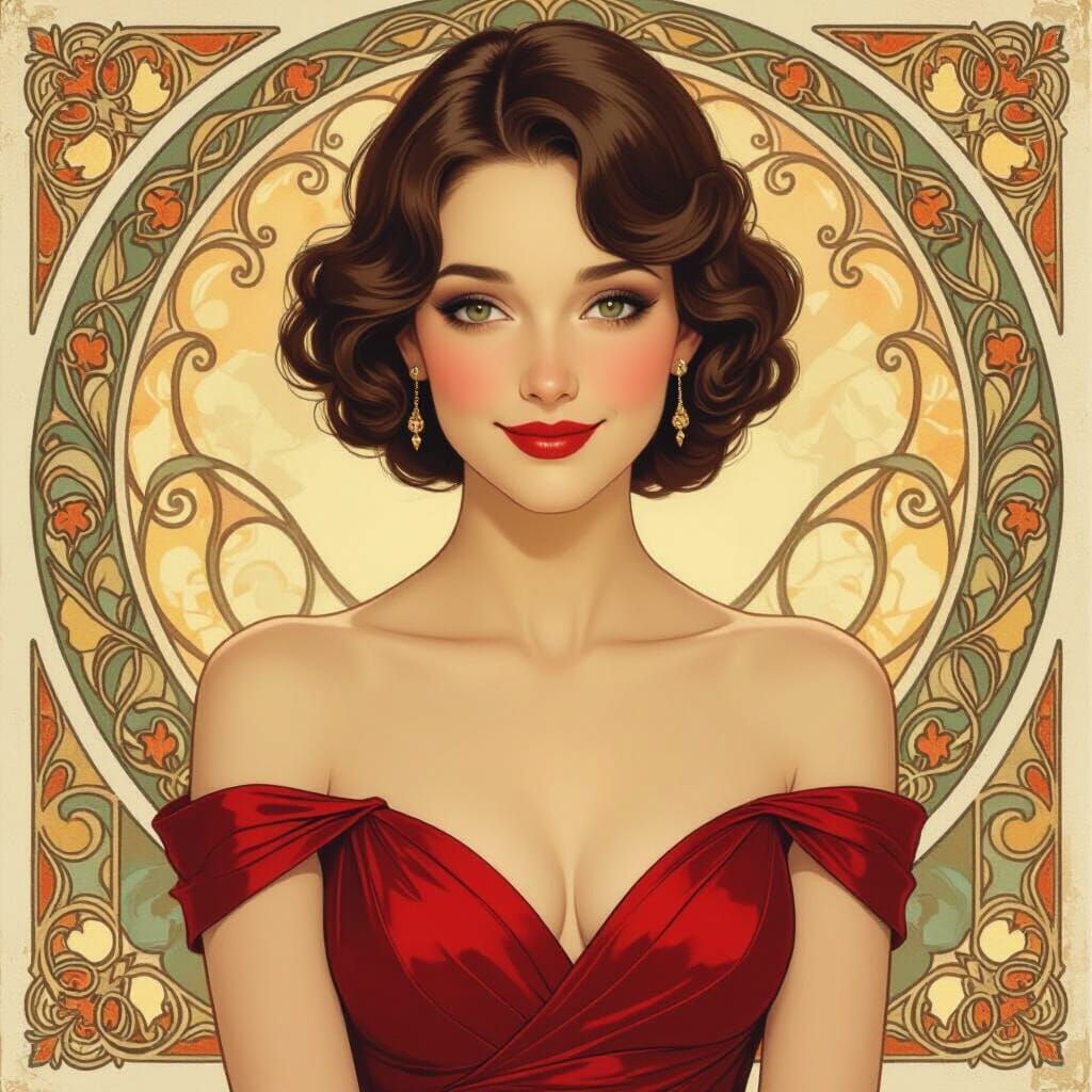 Flirtatious Woman in Art Nouveau Style