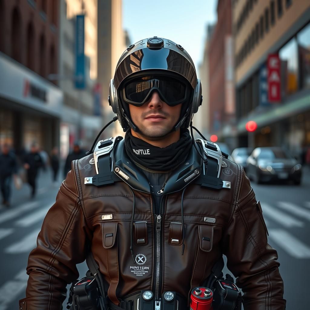 Man in Helmet and Goggles, Panfuturism Character Portrait