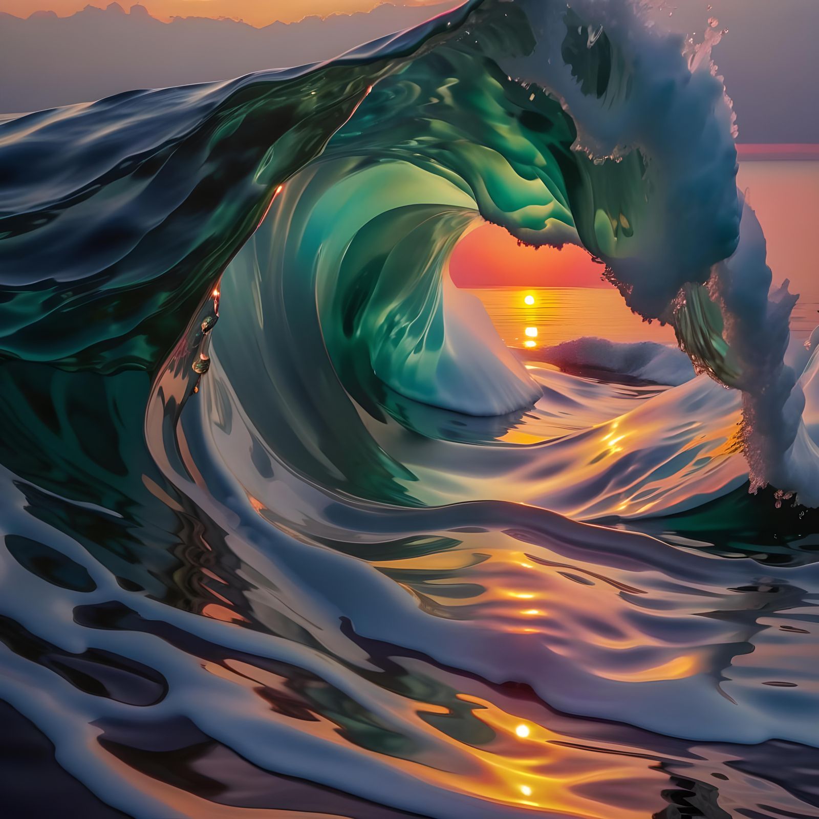 Watercolor Sunset Wave with Pastel Colors