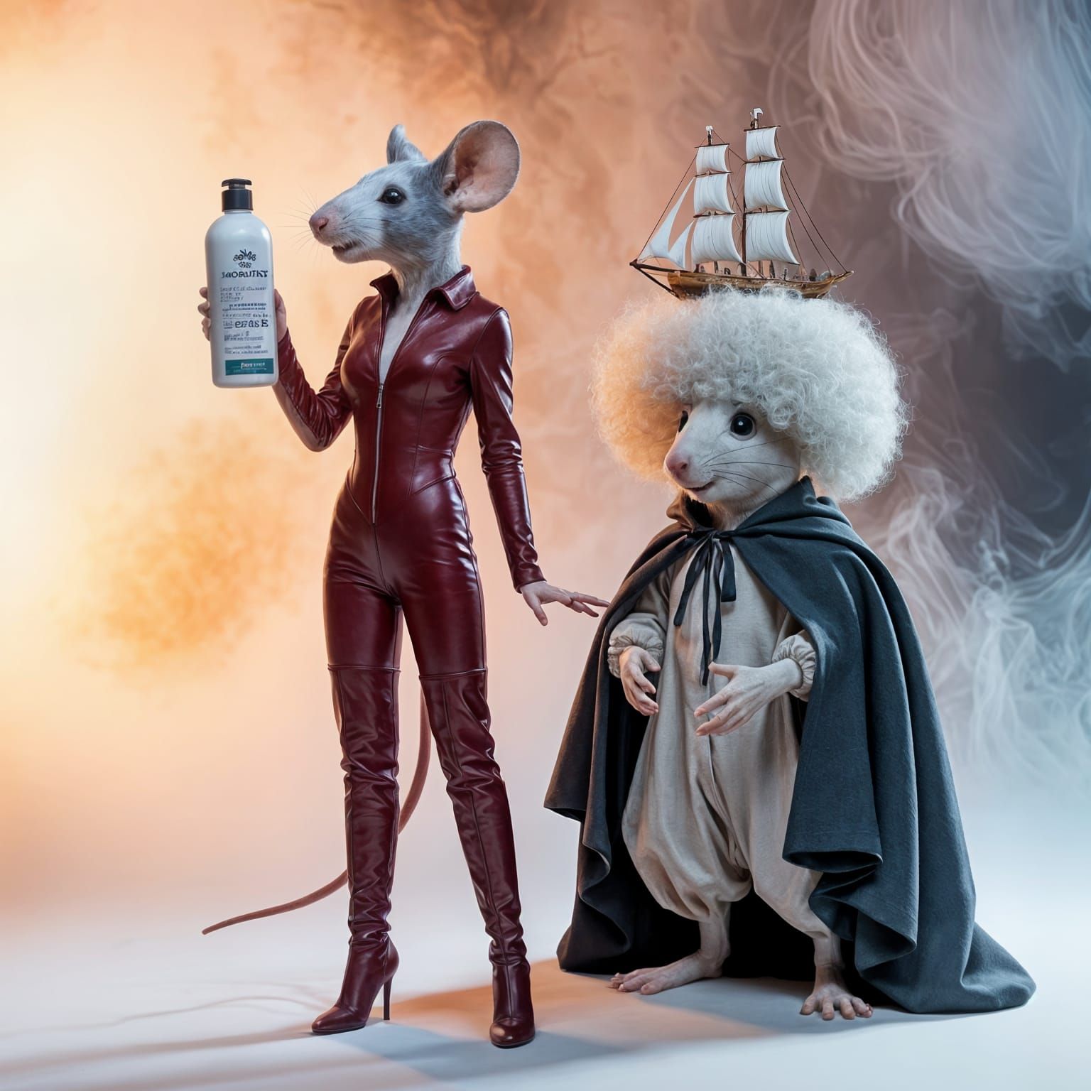 Anthropomorphic Mouse in Leather with Horse Shampoo