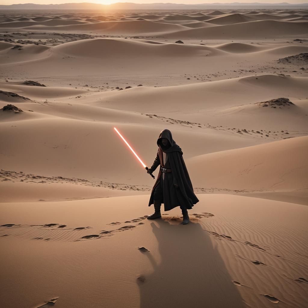 Jedi Master with Lightsaber on Desert Planet