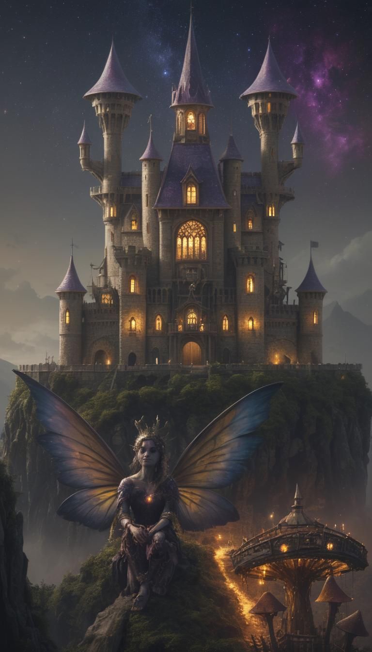 Fantasy Castle Under Starry Night, Matte Painting