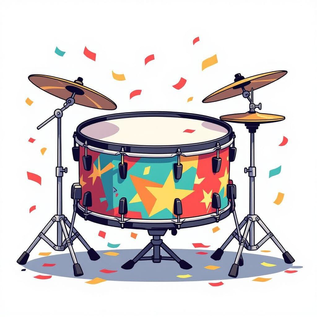 Colorful Confetti Drum in Flat Vector Style