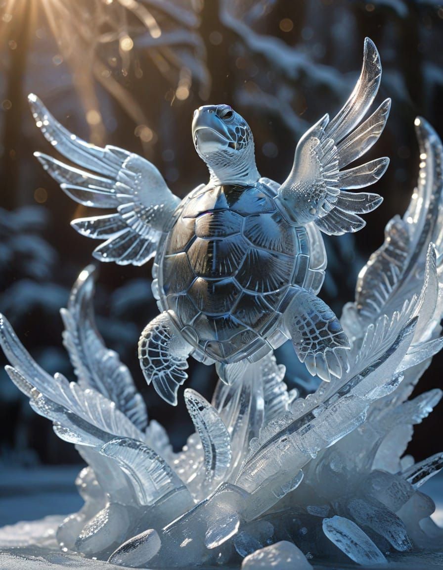 Ethereal Turtle Goddess with Icy Wings