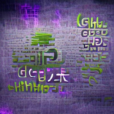 Vibrant Glitch Text Art in Purple and Green