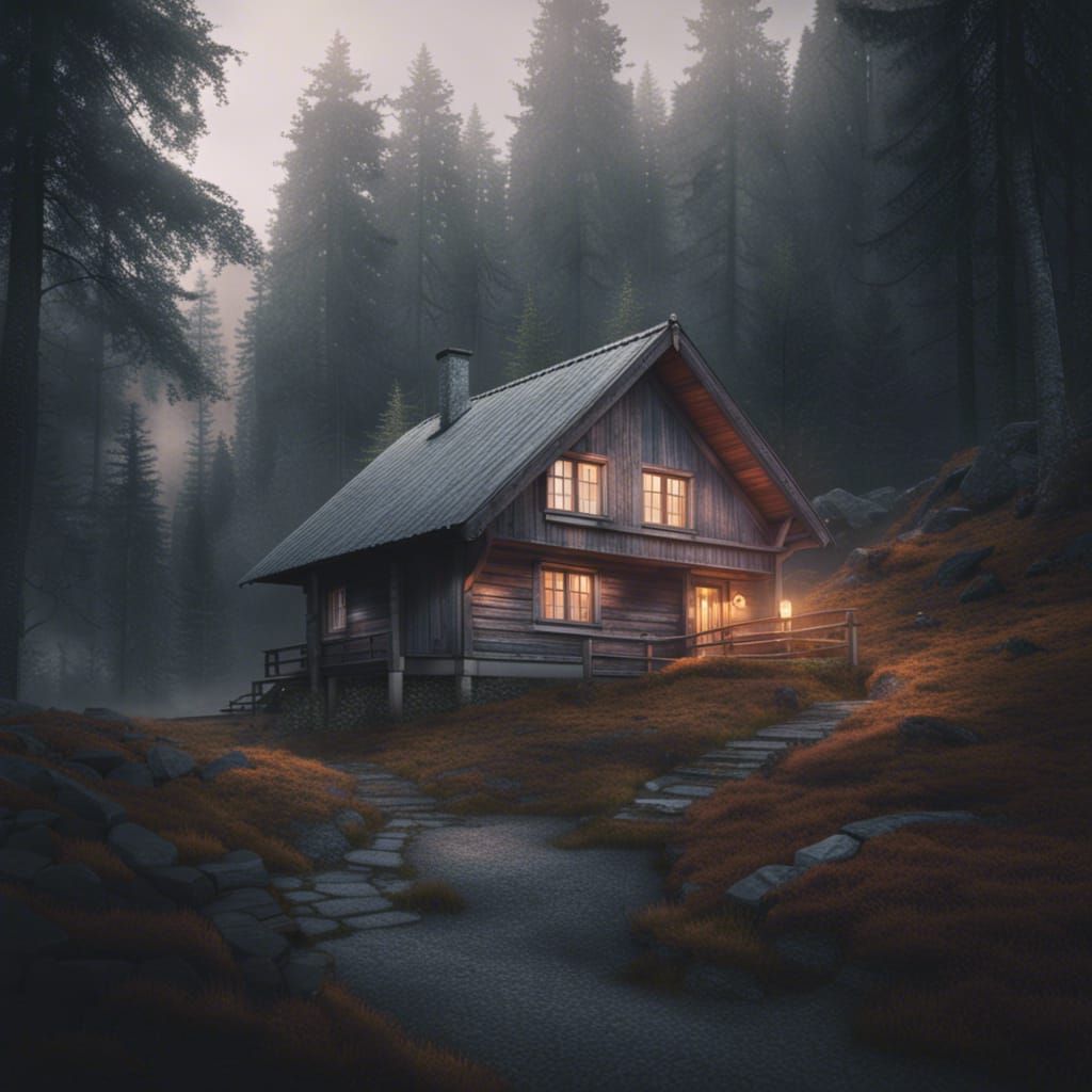 Cozy Cabin in Norway: Pastel Digital Painting
