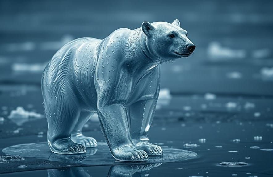 Ice Bear on Melting Ice Floe in Hyperrealistic HDR