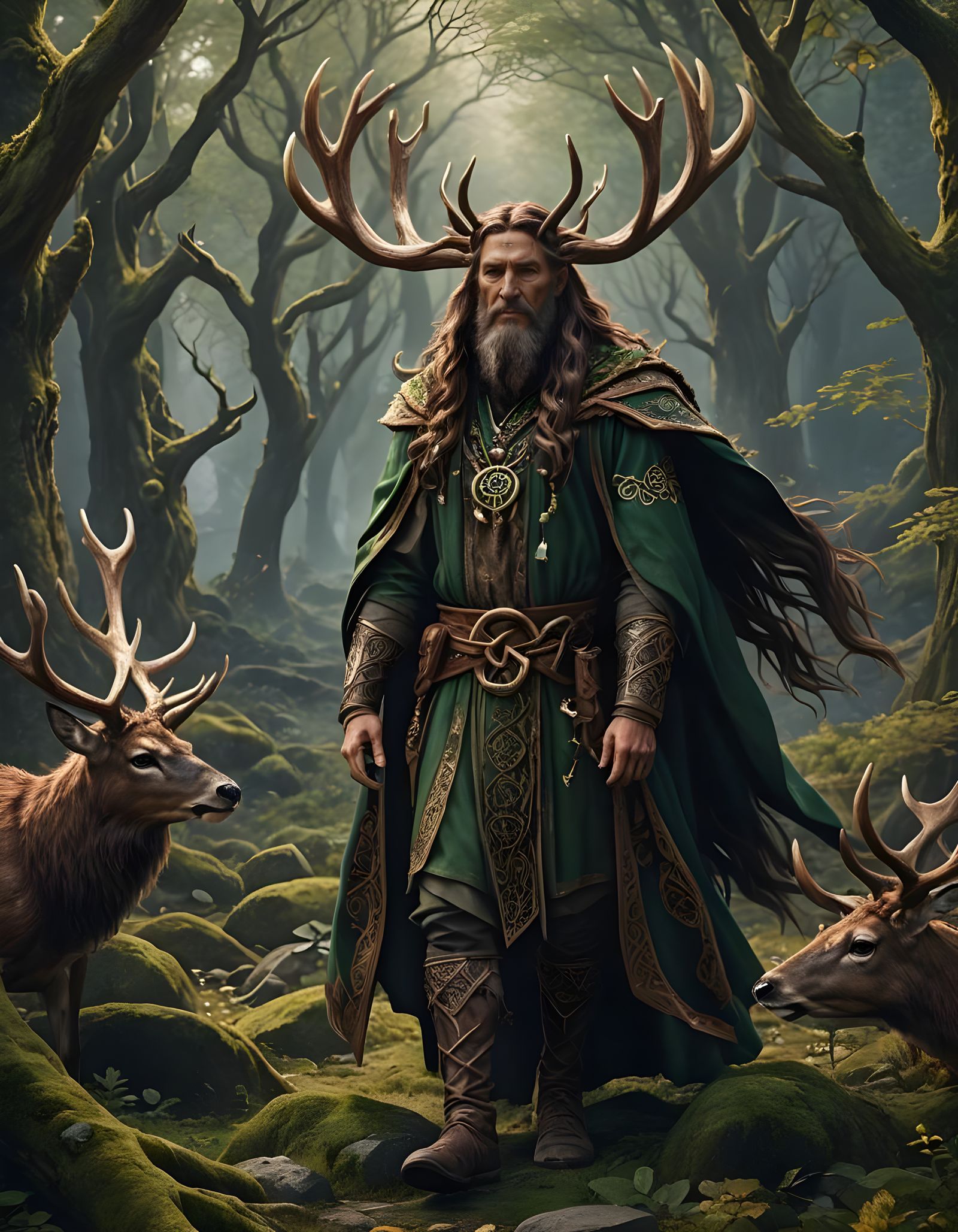 Celtic Man with Antlers in Fantasy Art