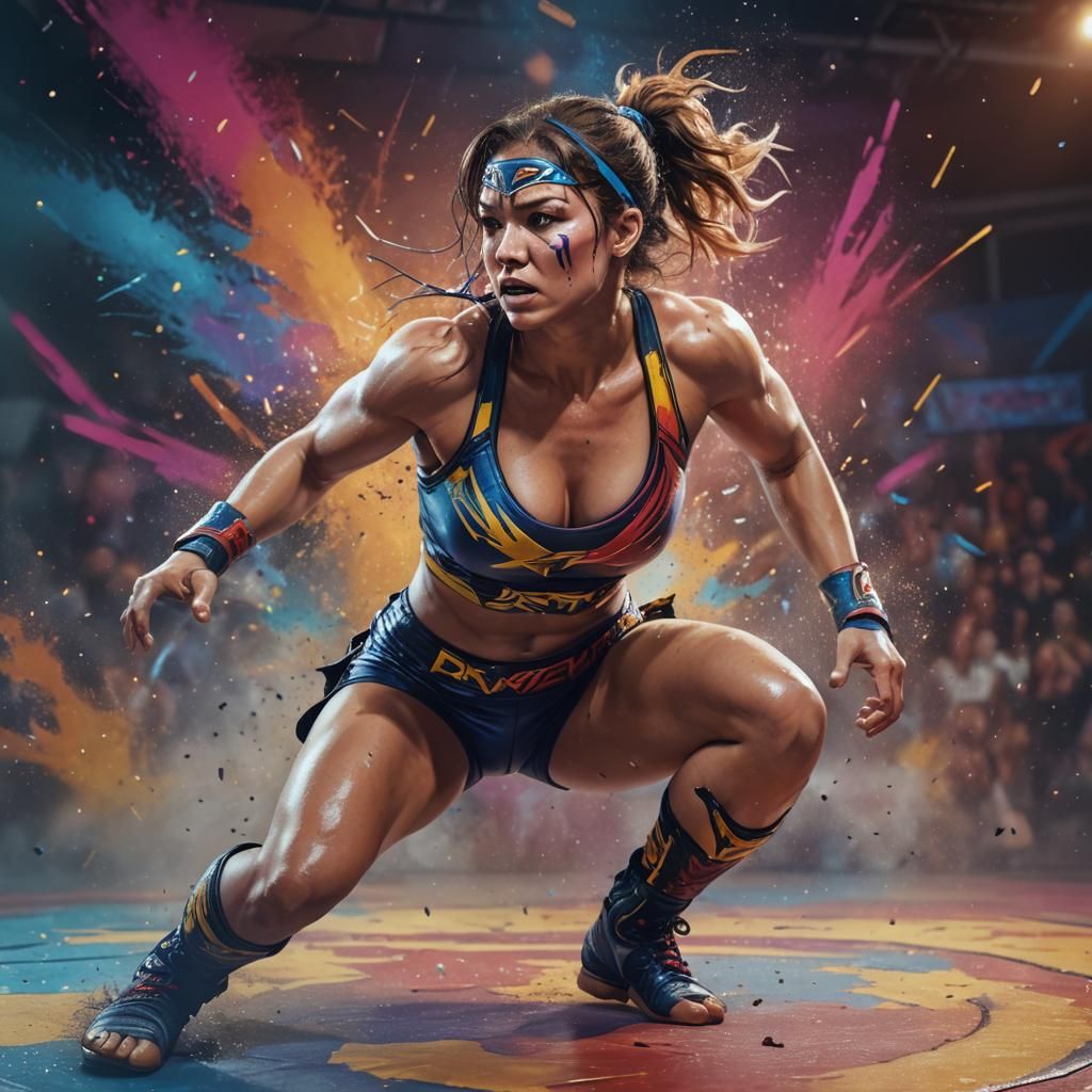 Defeated Wrestler in Hyperrealistic Splash Art