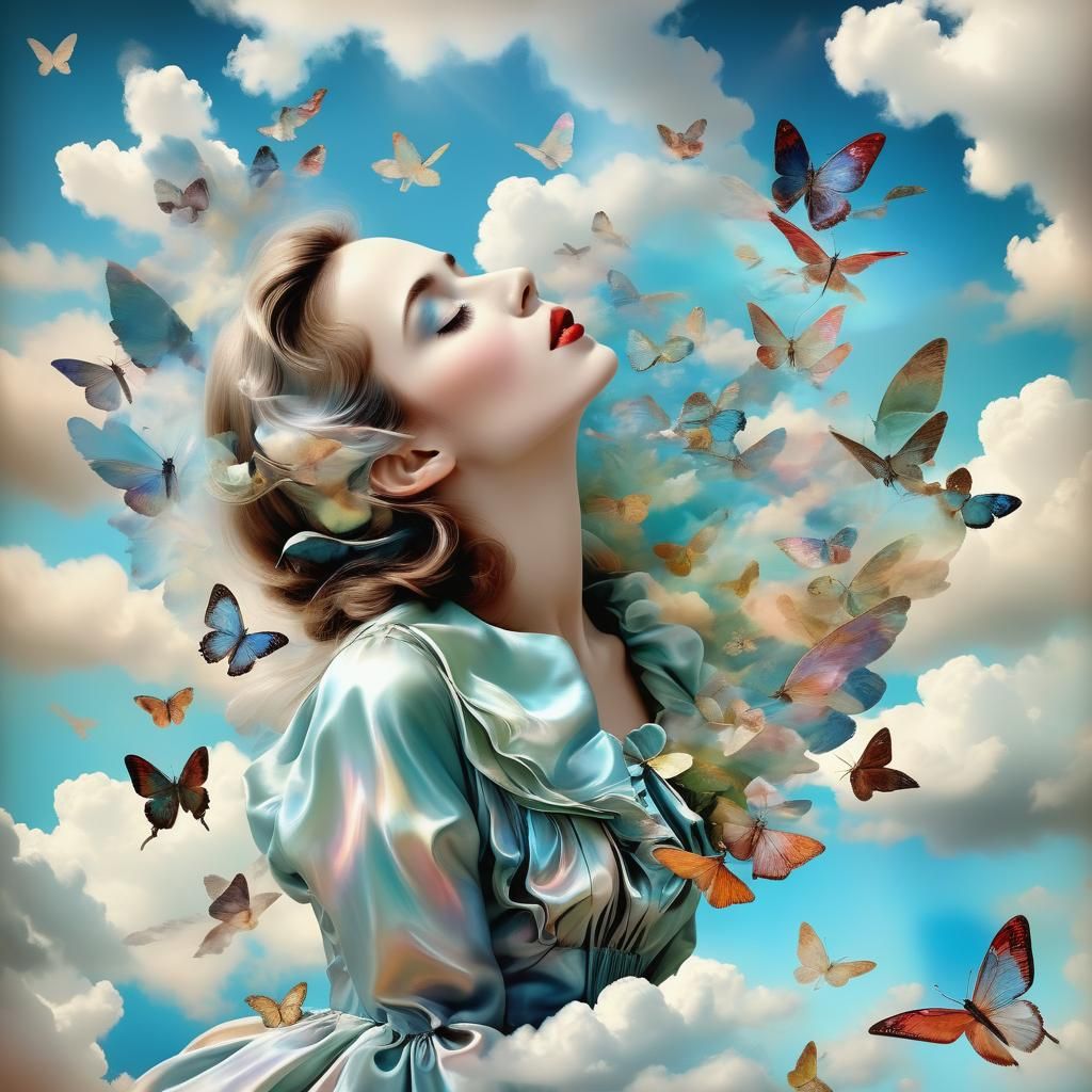 Ethereal Botanical Collage in Art Nouveau Style