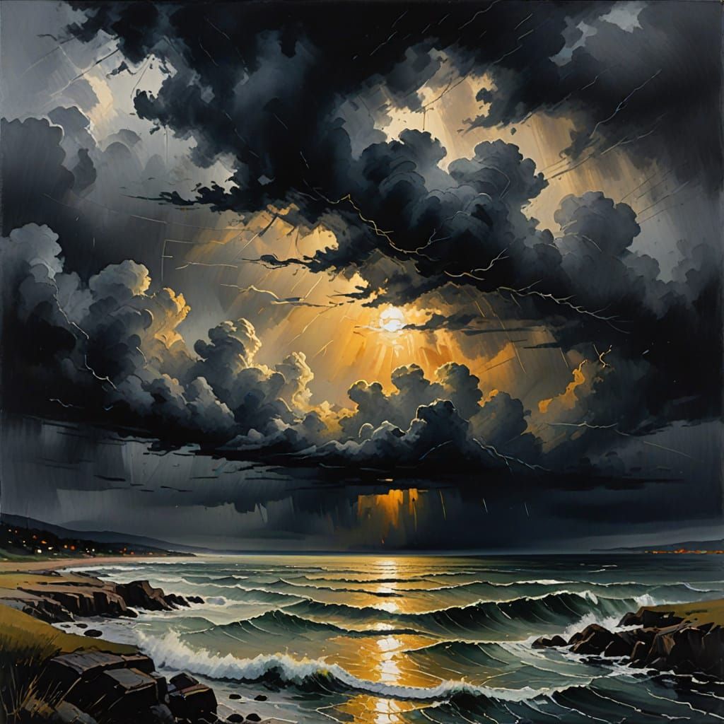 Epic Watercolor Stormscape Unveils Golden Light