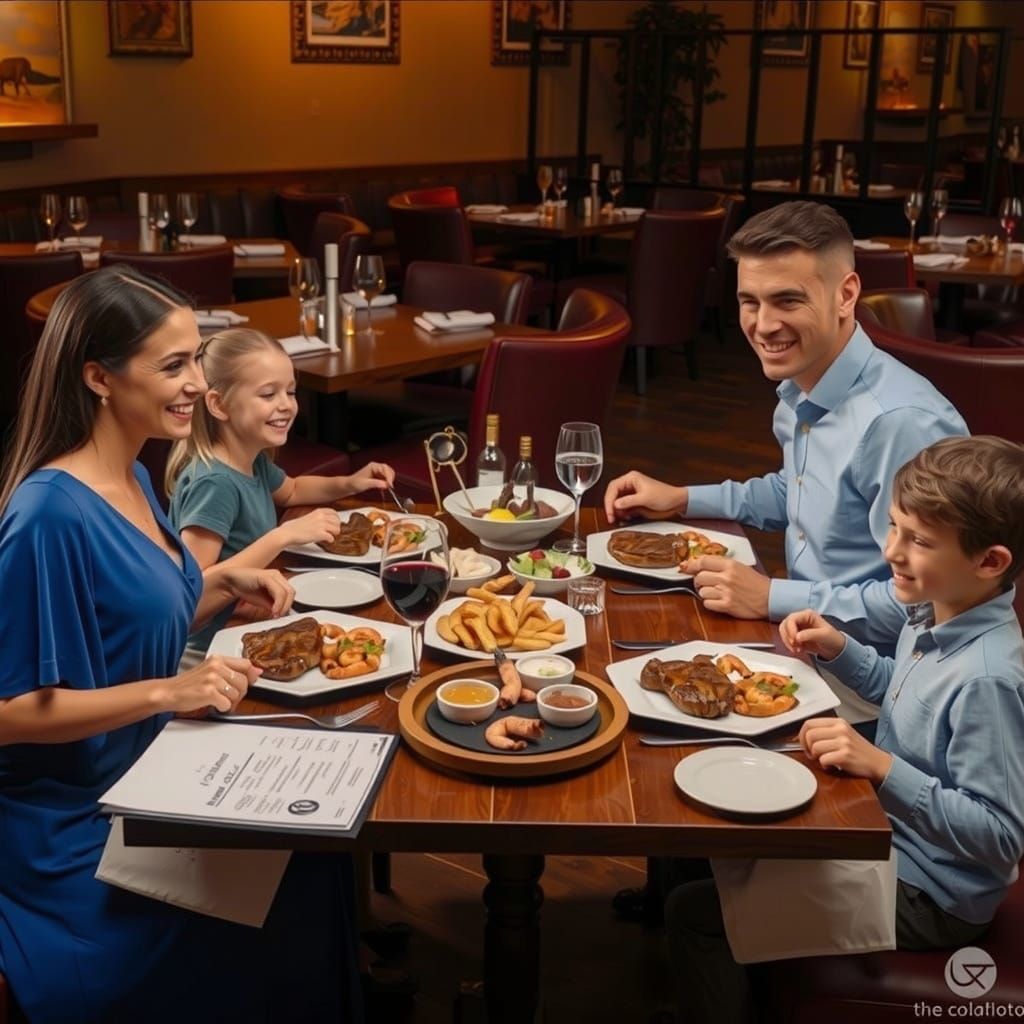 Family Celebration at Steakhouse in Photorealistic Style
