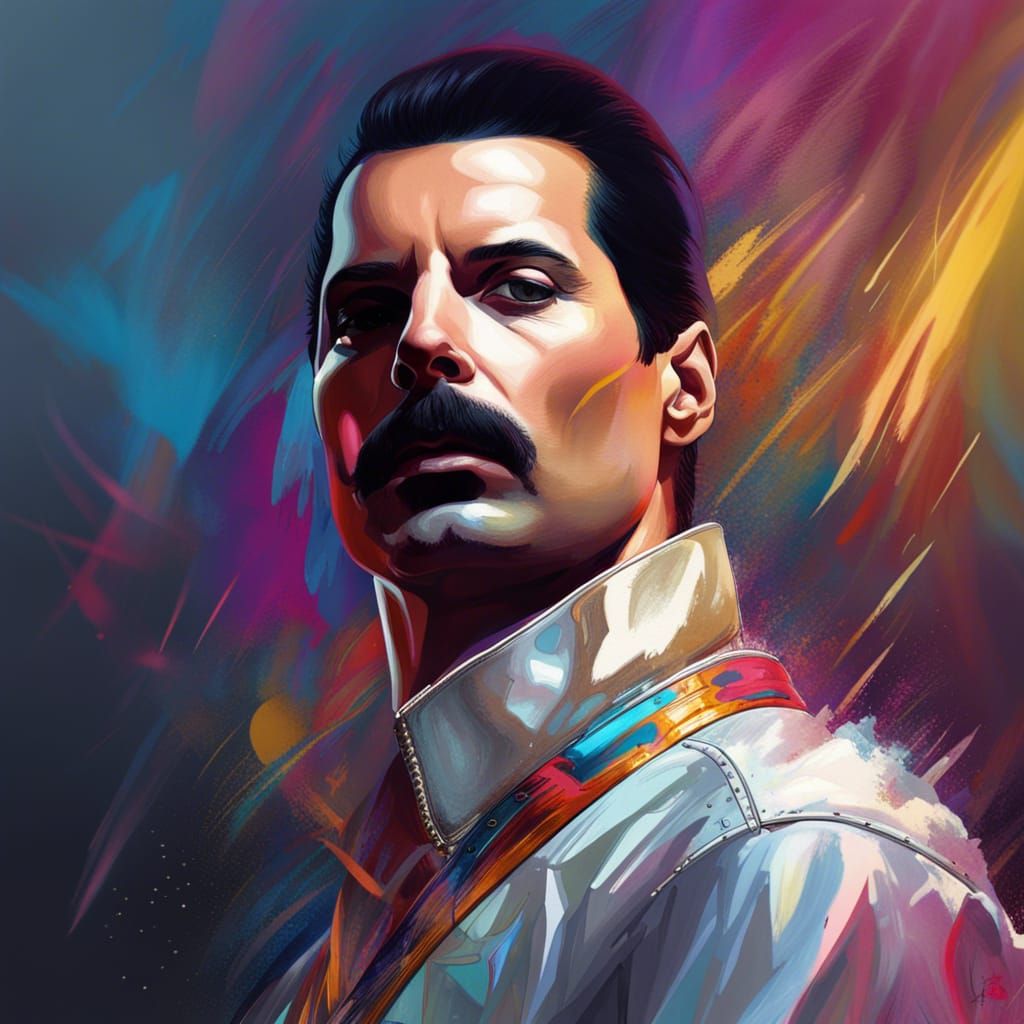 Realistic Portrait of Freddie Mercury in Digital Art Style