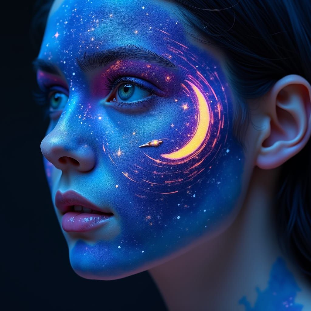 Galactic Voyage Face Painting in Futuristic Concept Art Styl...