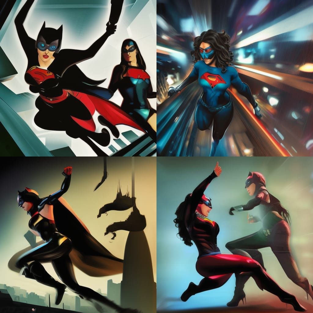 Superwoman vs Catwoman: Futuristic Gothic Comic Art