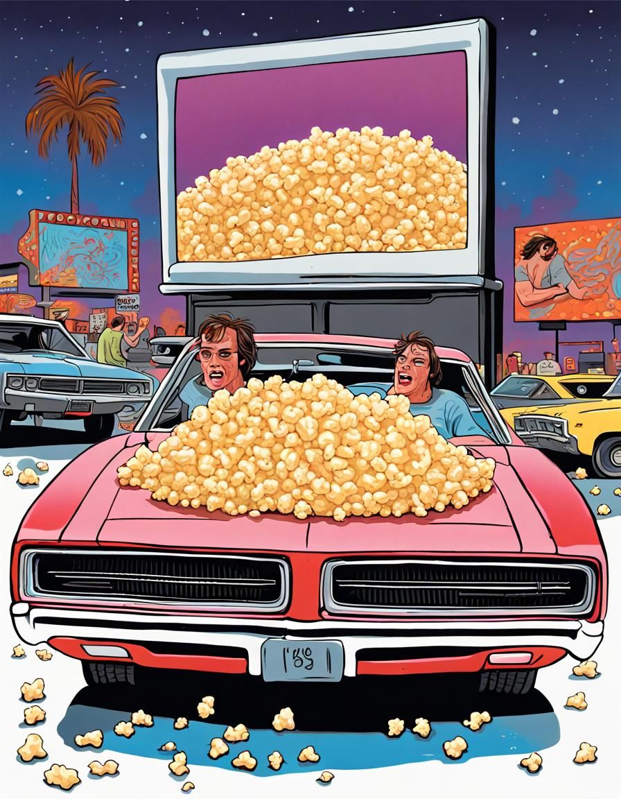 1969 Dodge Charger at Drive-In Movie in Graffiti Art