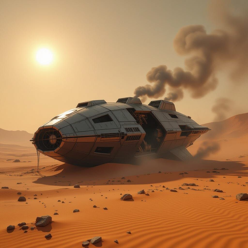 Alien Spaceship Wreckage on Desert Planet