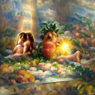 Adam and Eve in Paradise, Luminous Painting