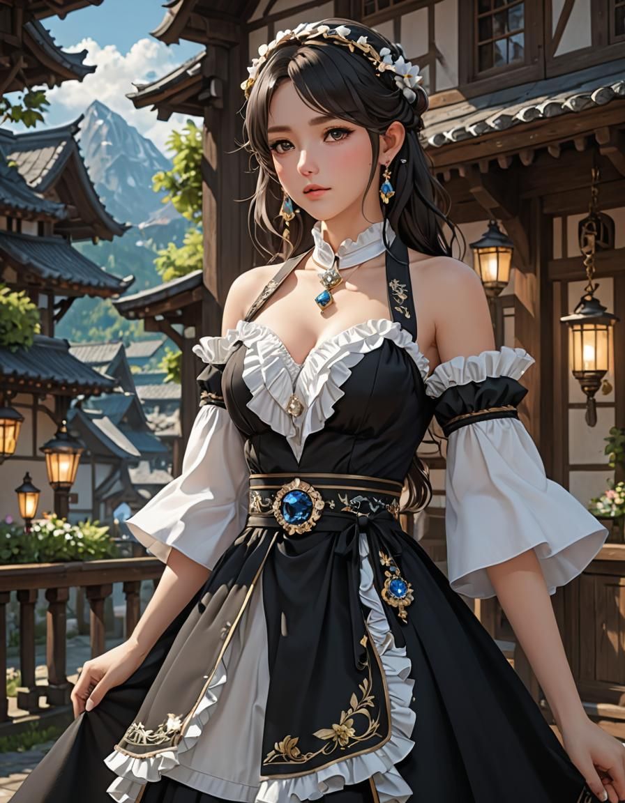 Elegant Tracht Dress in 3D Anime Style
