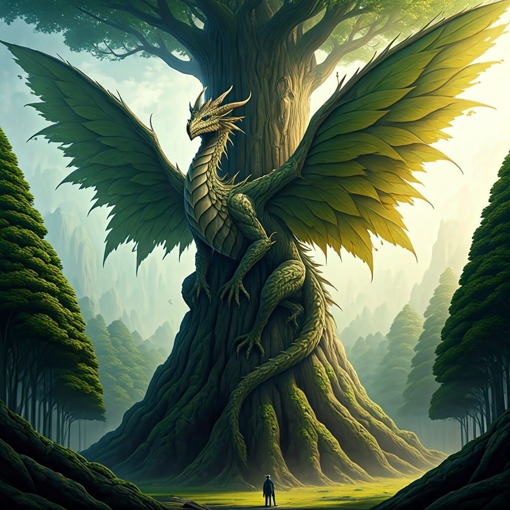 Arboreal Dragon Camouflaged on Ancient Tree