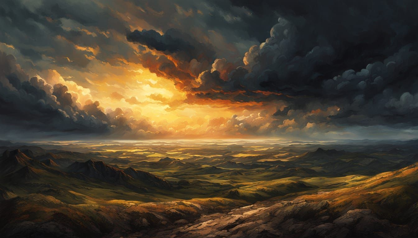 Dramatic Golden Light Over a Stormy Horizon