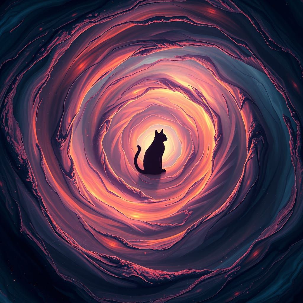 Spiraling Vortex with a Cat Silhouette in Fantasy Concept Ar...