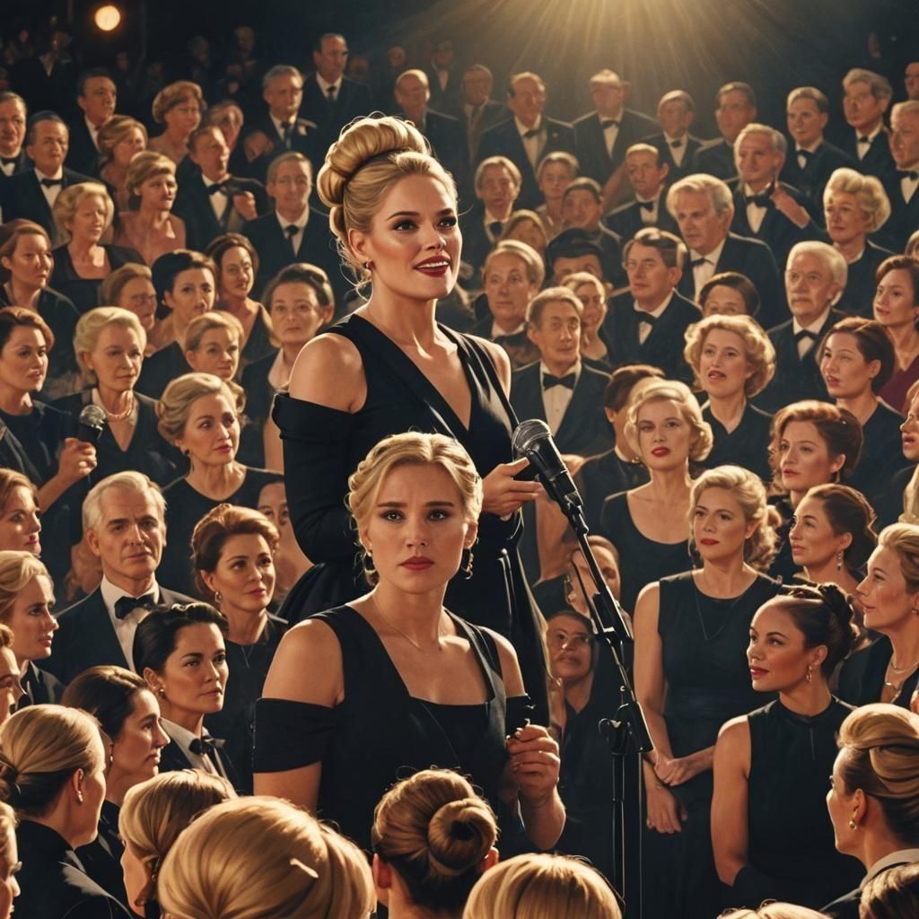 Woman Speaking on Stage: Detailed Matte Painting