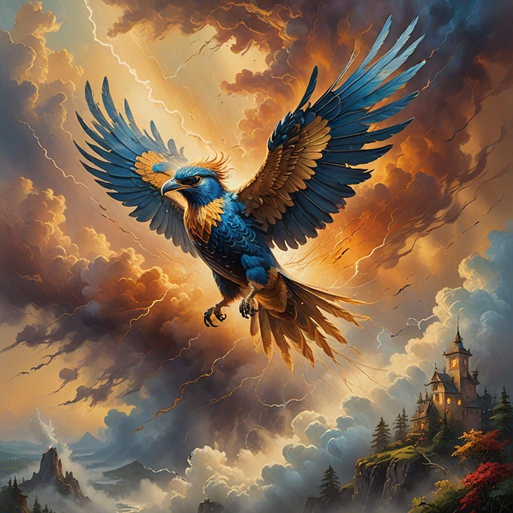 Ethereal Thunderbird in a Surrealist Oil Painting