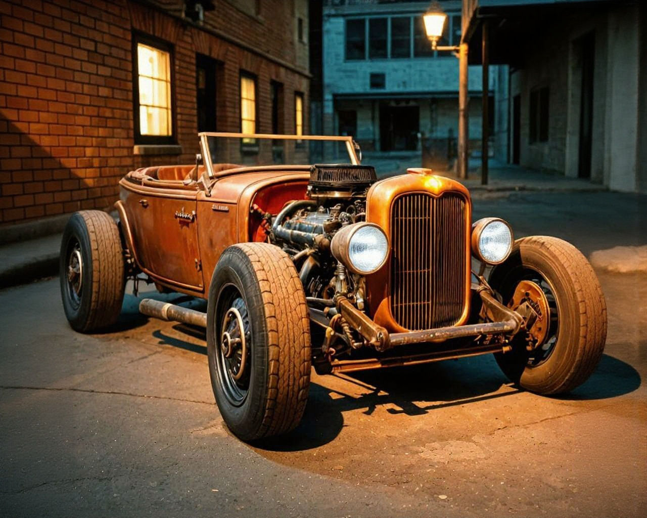 Worn Rat Rod in Red Brick Alley
