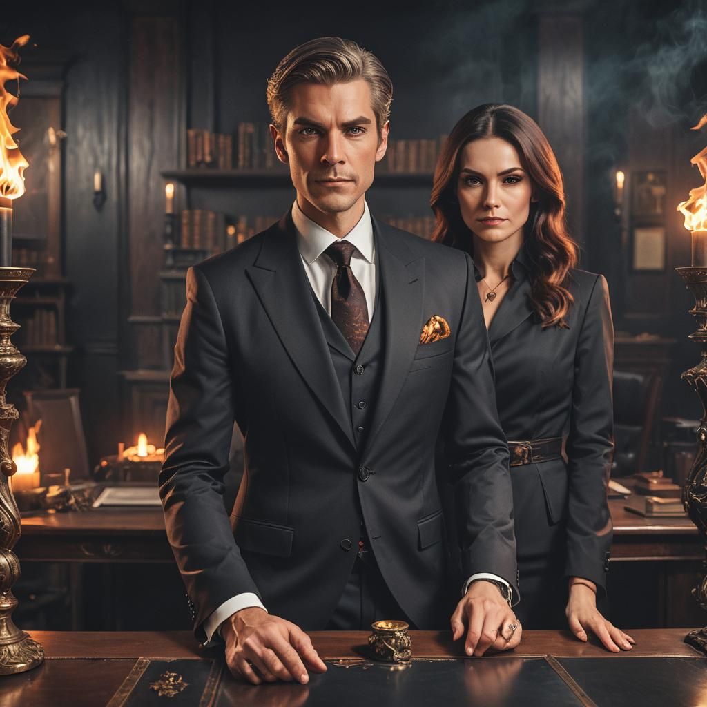 Magical Corporate Portrait: Warlock and Witch in Law Office