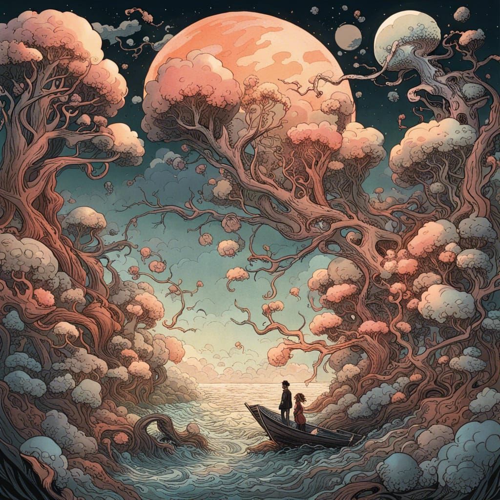 Magic Cherry Blossoms by the Sea: Fantasy Art