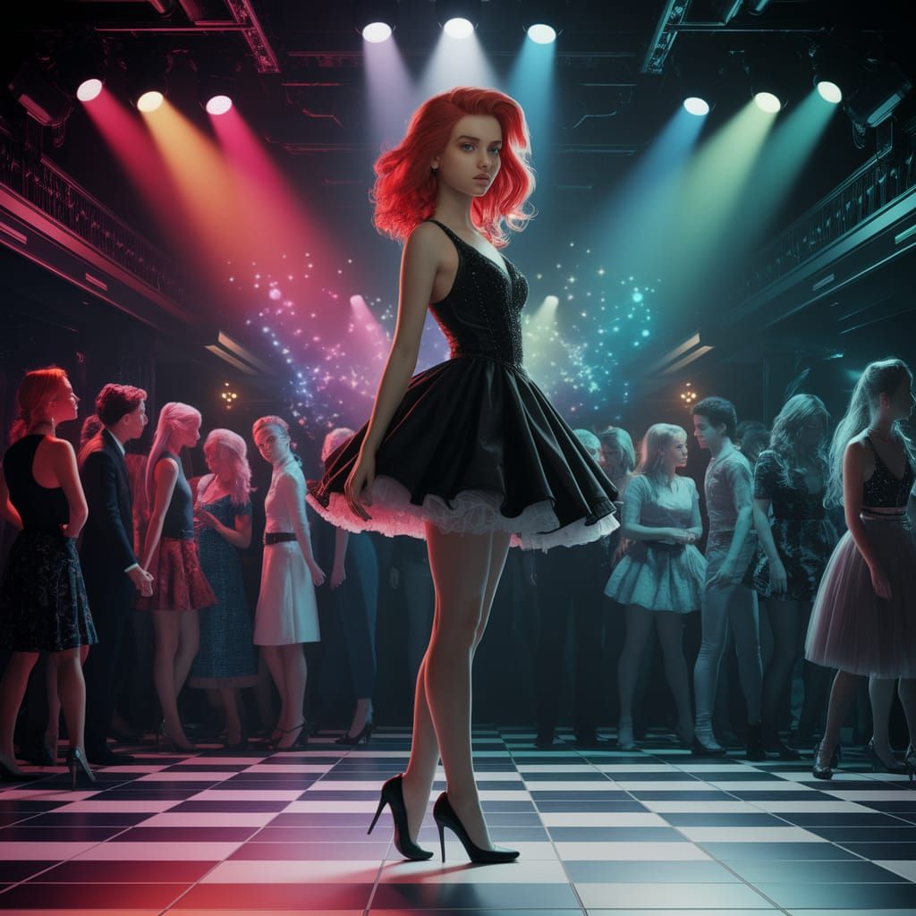 Elegant Woman Shines in Neon Nightclub Scene