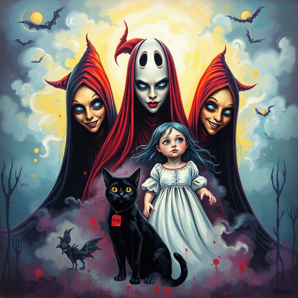 Ghostly Hocus Pocus Witches in Graffiti Fog