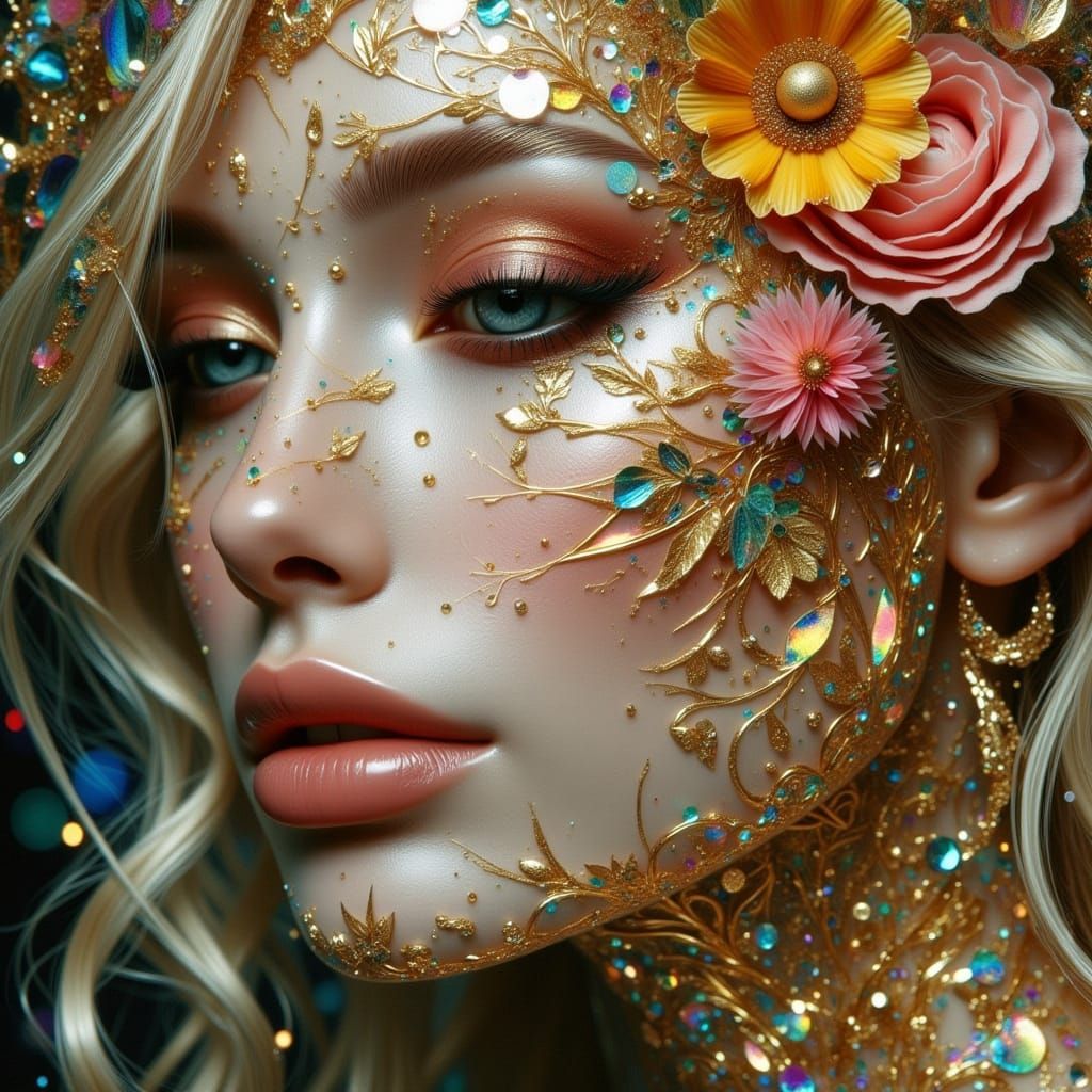 Glass Woman with Gold Accents in Dreamy Fantasy Style