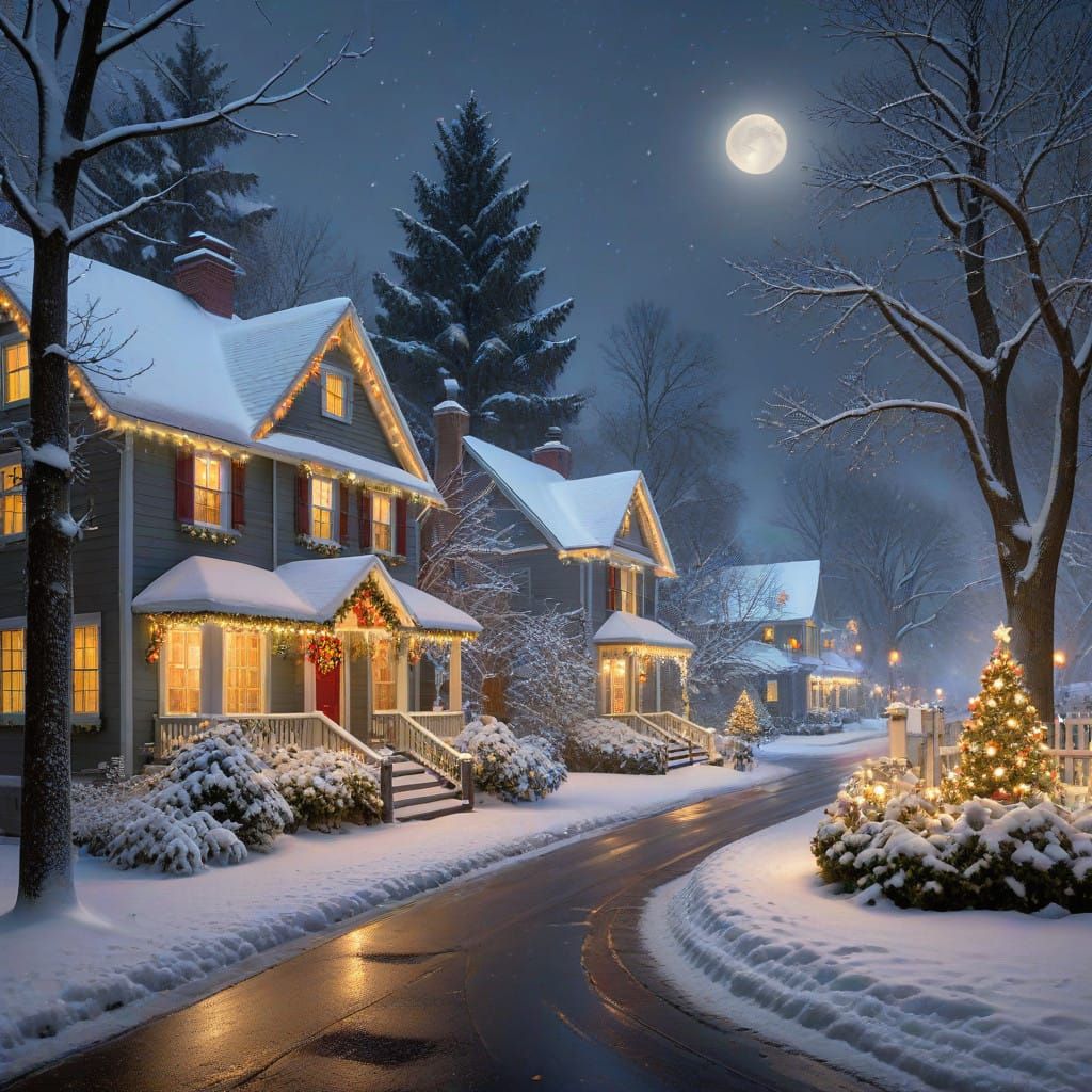 Whimsical Christmas Eve in Impressionist Style