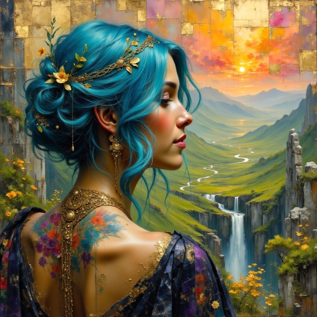 Celtic Goddess in Surreal Oil Painting Landscape