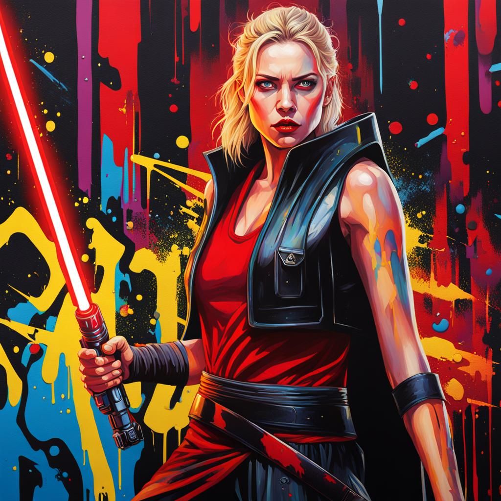 Sith Warrior with Dual Lightsaber in Graffiti Style