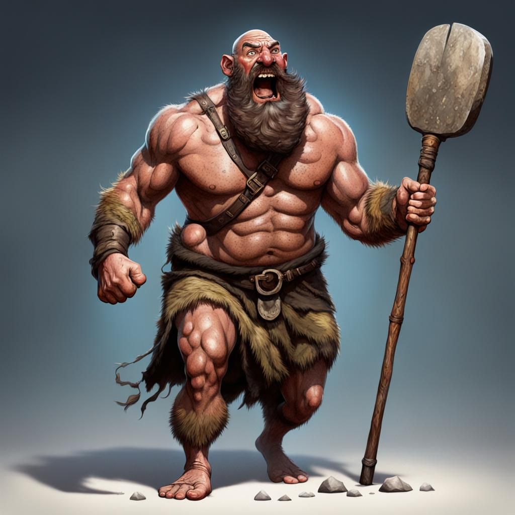 Menacing Hill Giant Waving Club in Fantasy Art