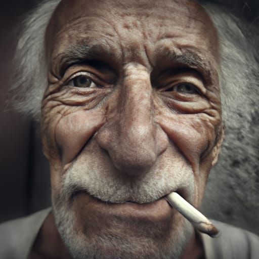 Contemplative Old Man Smoking Portrait