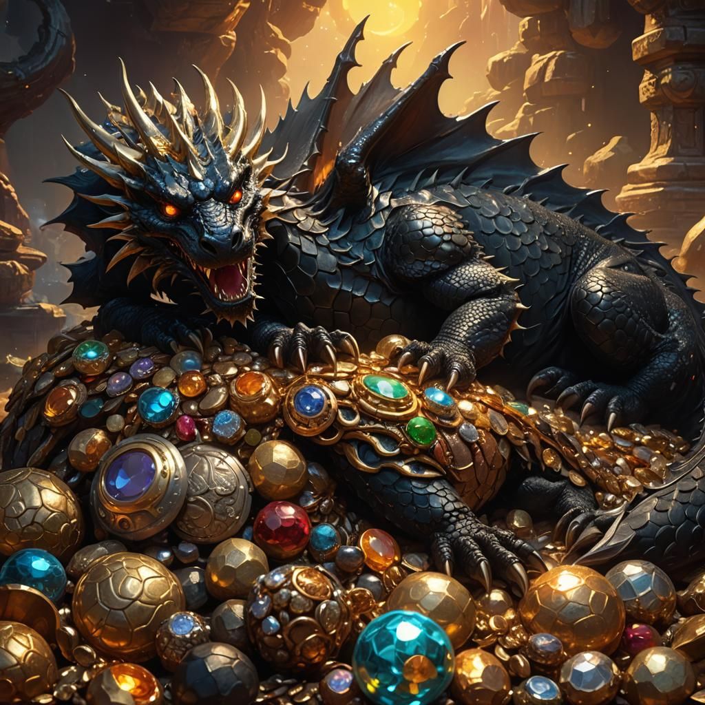 Black Dragon Sleeps on Treasure Hoard