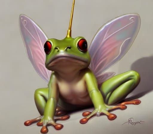 Adorable Winged Frog on a Finger, Digital Art