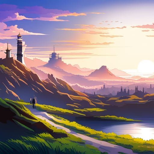 Anime Landscape Pattern in Manga Style